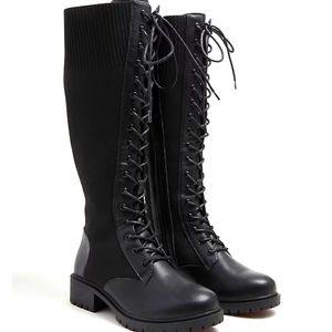 TORRID Combat knee Boot black faux leather (WW) size 11.5 FREE SHIPPING